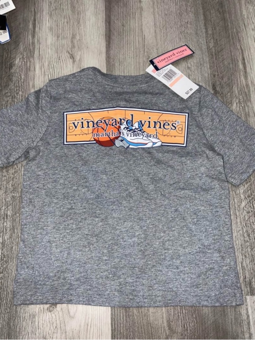 New! Vineyard Vines Gray Tee with Basketball Graphic